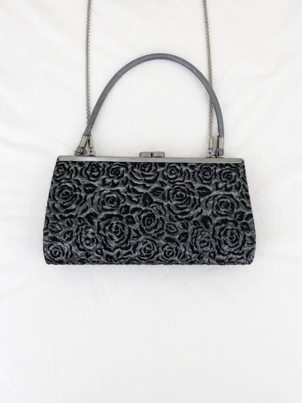Vintage Black Rose Clutch Purse Bijoux Terner Y2K Gothic Evening Bag Silver Flor